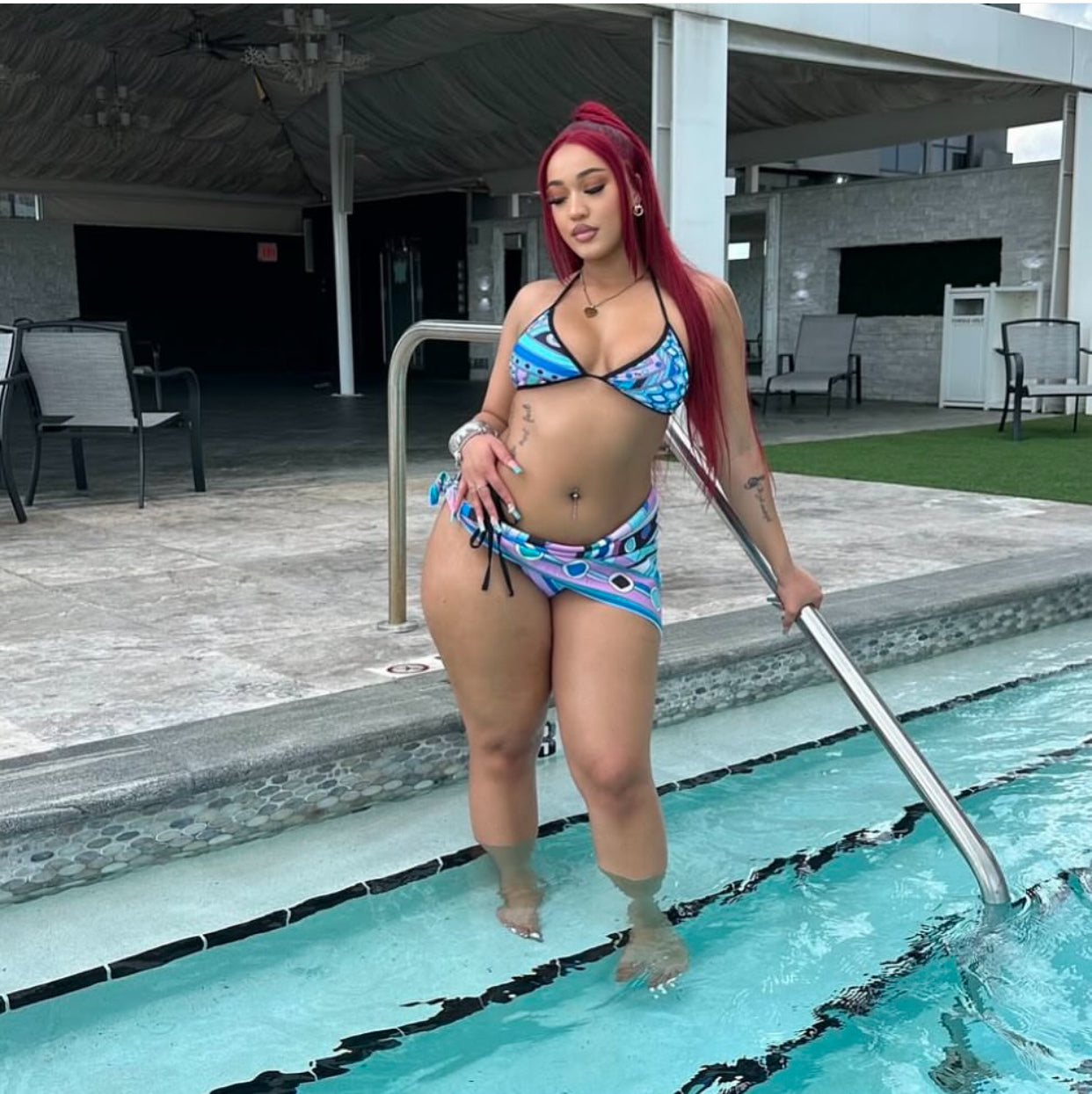 Island Baddie Pucci-Inspired Bikini & Scarf Set