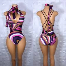 Sunset Baddie Pucci inspired One-Piece Swimsuit with head band scarf